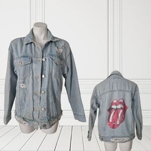 Forever 21 Distressed  Denim ROLLING STONE JACKET
